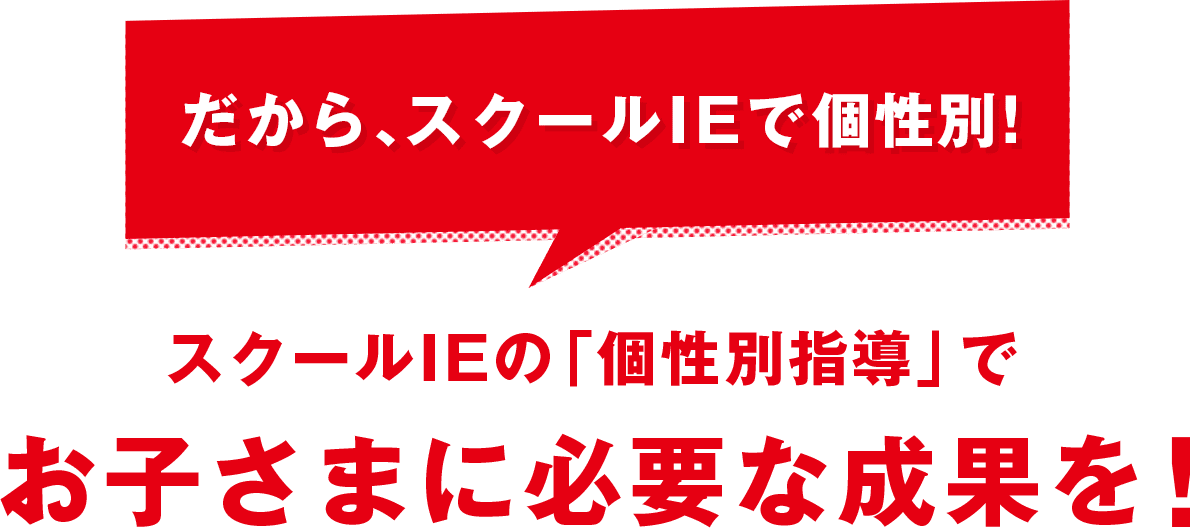 だから、スクールIEで個性別！ スクールIEの「個性別指導」で お子さまに必要な成果を！