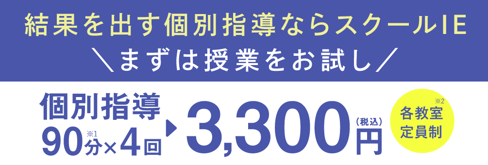 個別指導90分×4回 3,300円(税込)各教室定員制