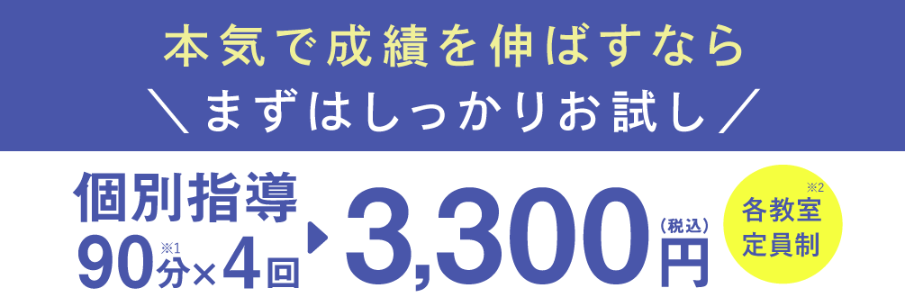 個別指導90分×4回 3,300円(税込)各教室定員制