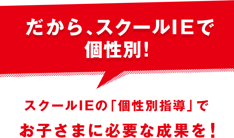 だから、スクールIEで個性別!スクールIEの「個性別指導」で お子さまに必要な成果を!