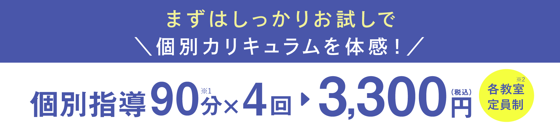 個別指導90分×4回 3,300円(税込)各教室定員制