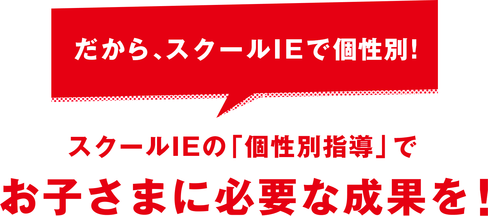 だから、スクールIEで個性別! スクールIEの「個性別指導」で お子さまに必要な成果を!