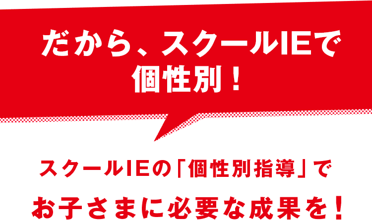 だから、スクールIEで個性別!スクールIEの「個性別指導」で お子さまに必要な成果を!