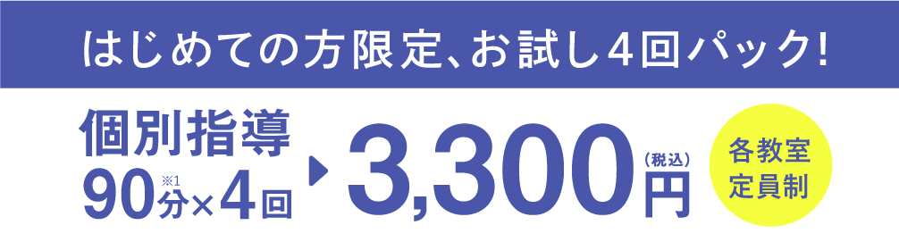 個別指導90分×4回 3,300円(税込)各教室定員制