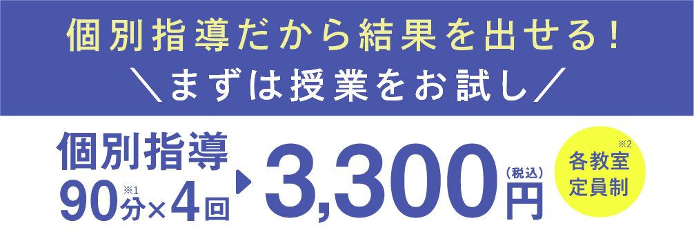 個別指導90分×4回 3,300円(税込)各教室定員制