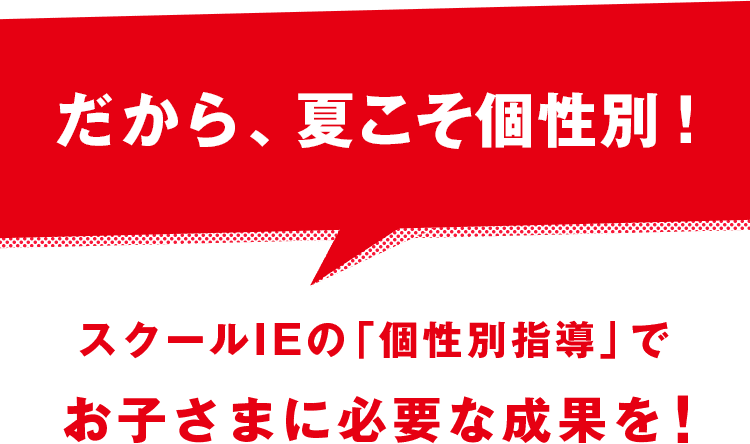 だから、夏こそ個性別!スクールIEの「個性別指導」で お子さまに必要な成果を!