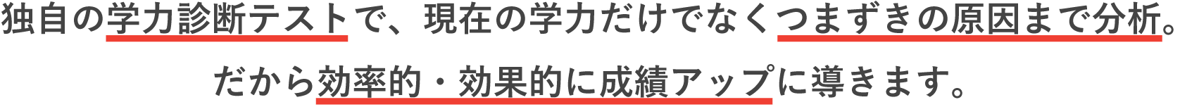 独自の学力診断テストで、現在の学力だけでなくつまずきの原因まで分析。だから効率的・効果的に成績アップに導きます。