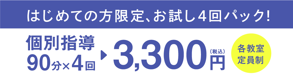 個別指導90分×4回 3,300円(税込)各教室定員制