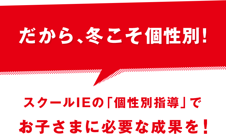 だから、冬こそ個性別!スクールIEの「個性別指導」で お子さまに必要な成果を!