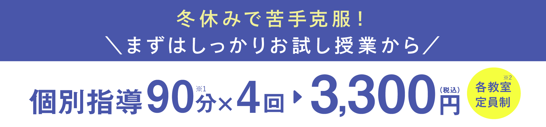 個別指導90分×4回 3,300円(税込)各教室定員制