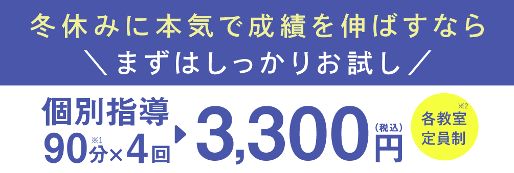 個別指導90分×4回 3,300円(税込)各教室定員制