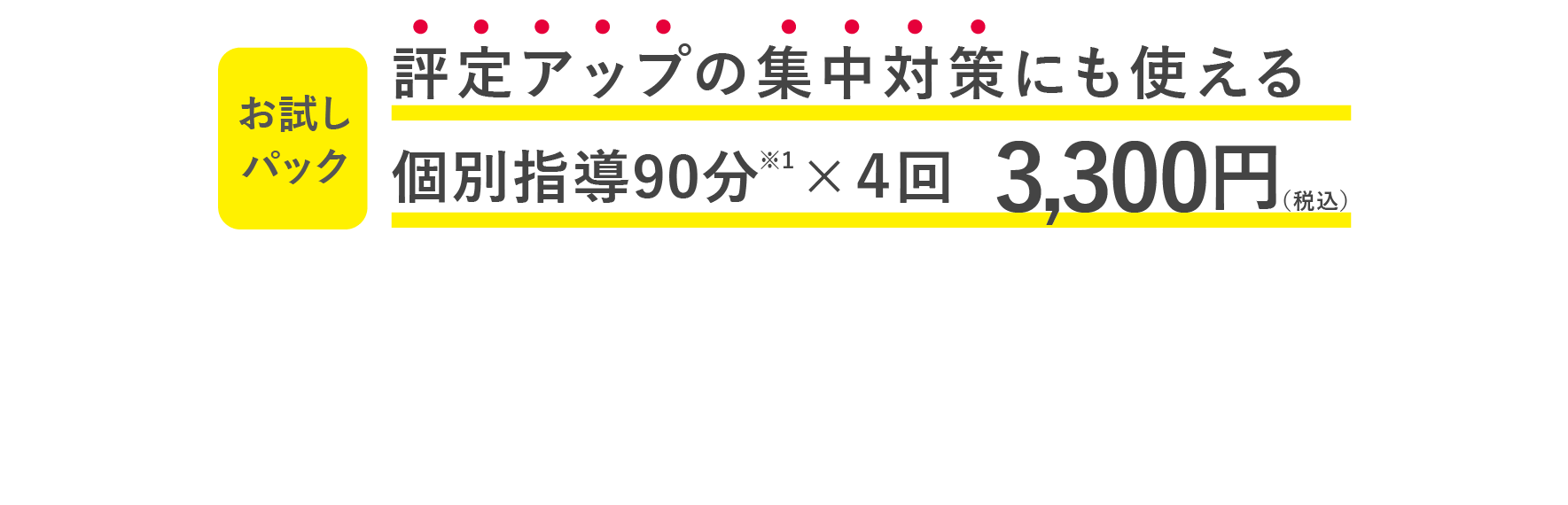 定期テストの集中対策にも使える個別指導90分×４回 3300円