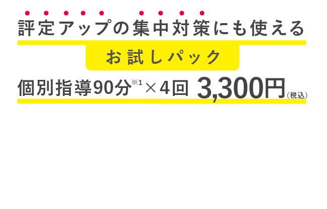 定期テストの集中対策にも使える個別指導90分×４回 3300円