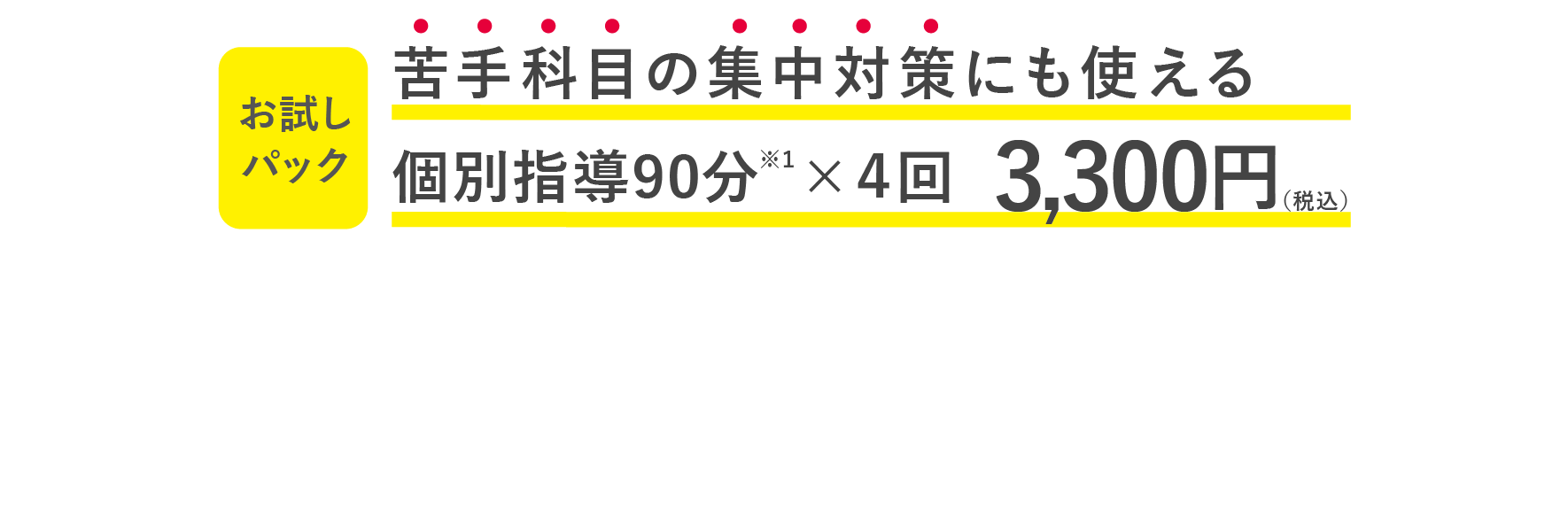 定期テストの集中対策にも使える個別指導90分×４回 3300円