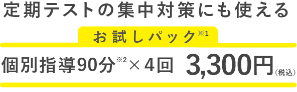 定期テストの集中対策にも使える個別指導90分×４回 3300円