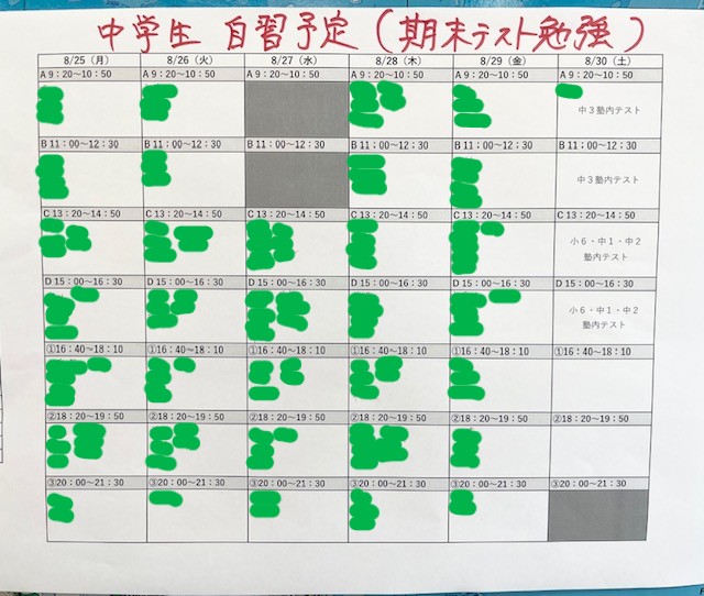 授業以外の時間に自習に来る日を決めました！