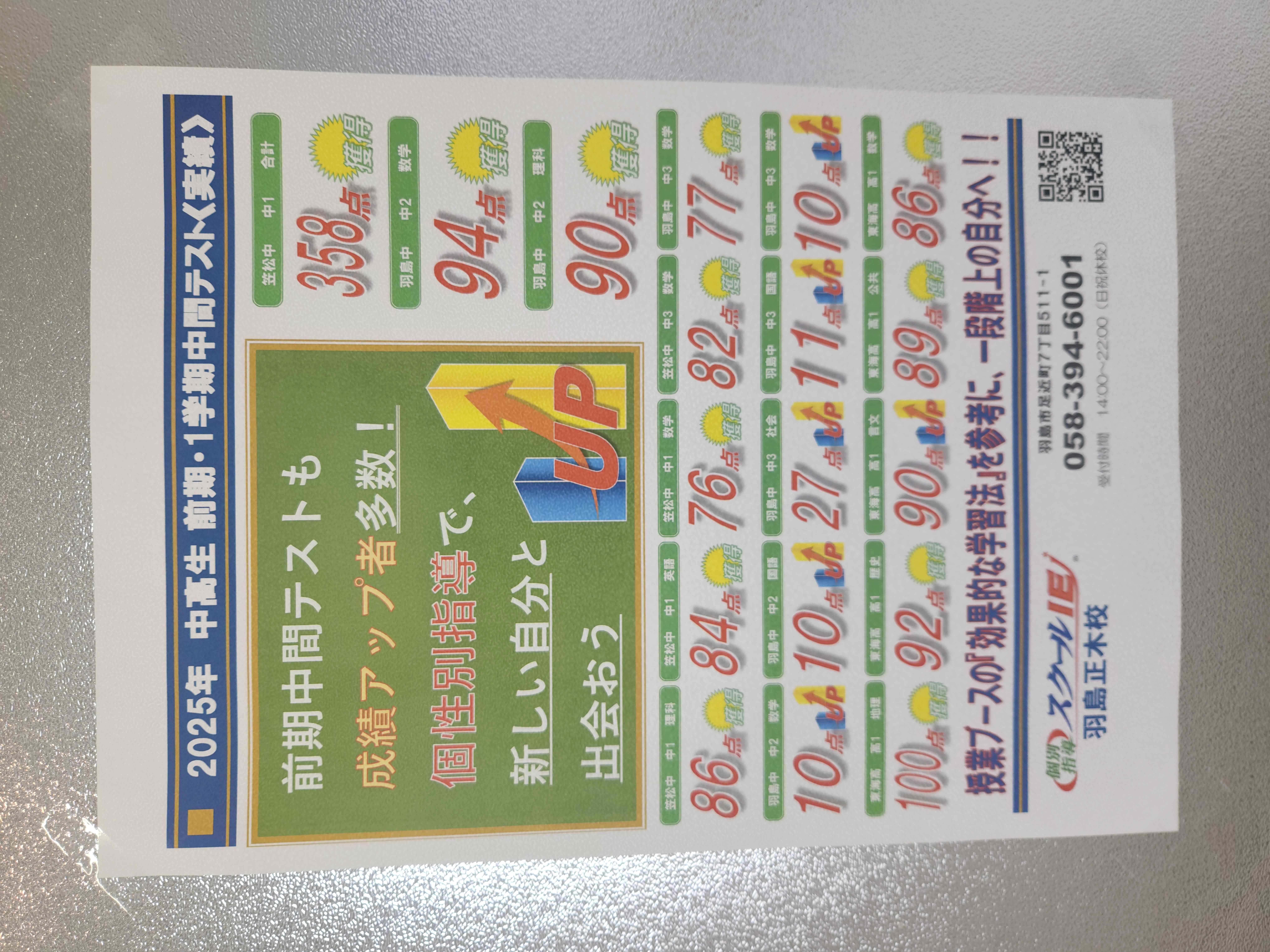 前期中間テストの結果表です！
君も正木校の先生と一緒に過去最高点へ！！
