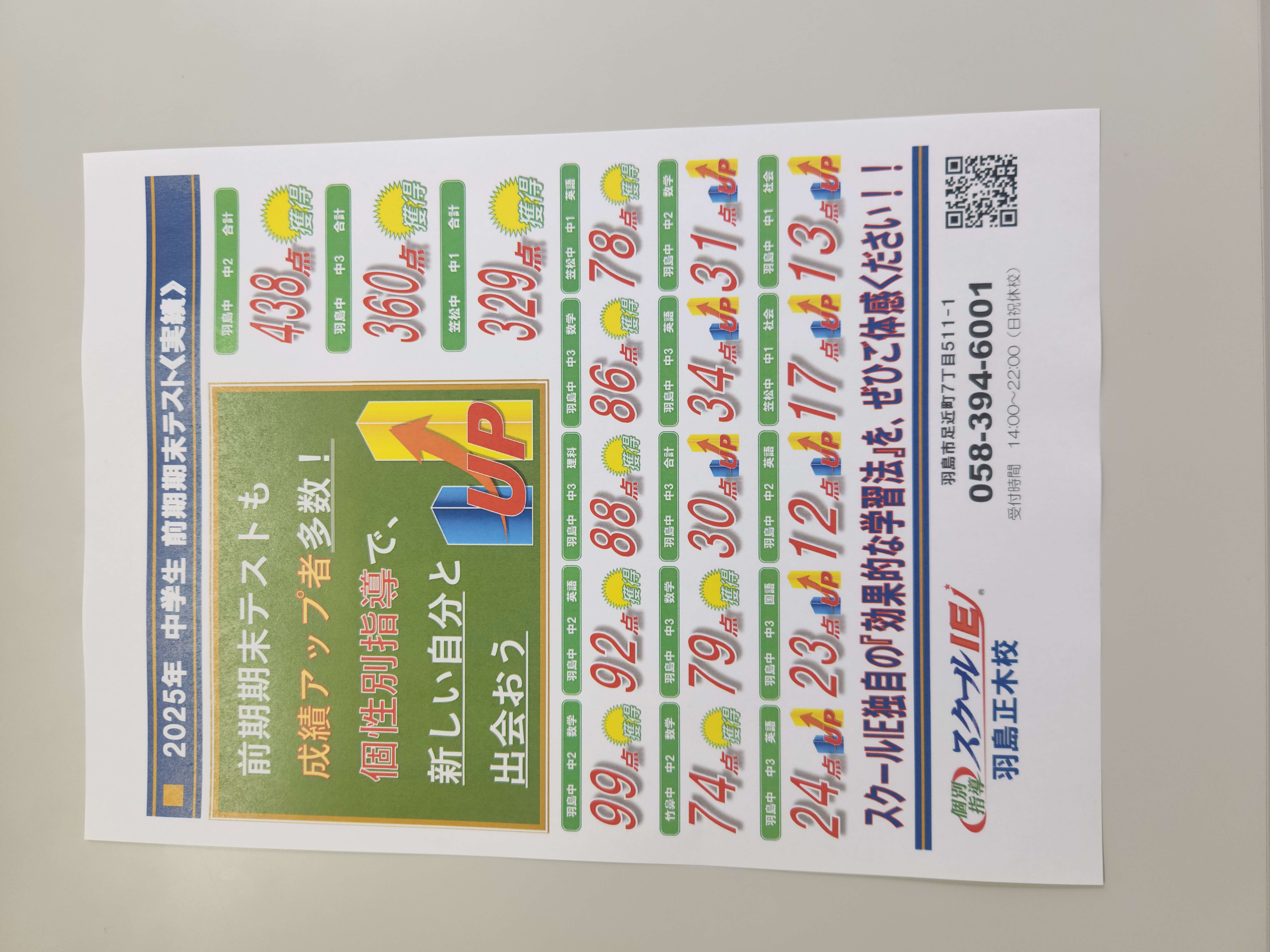 前期期末テストの結果表です！
君も正木校の先生と一緒に過去最高点へ！！