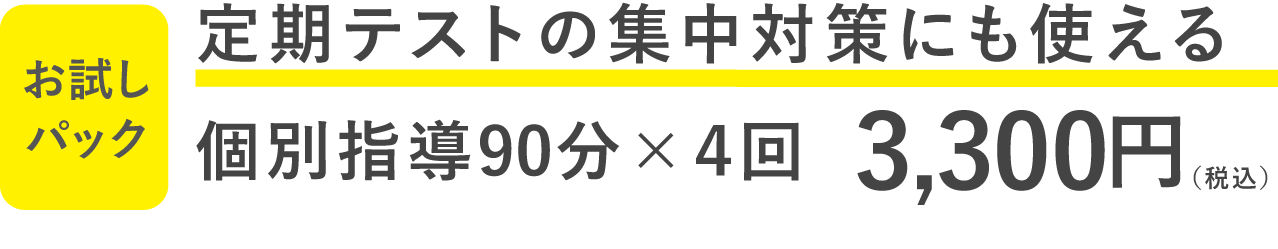 定期テストの集中対策にも使える個別指導90分×4回 3300円