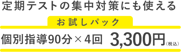 定期テストの集中対策にも使える個別指導90分×4回 3300円